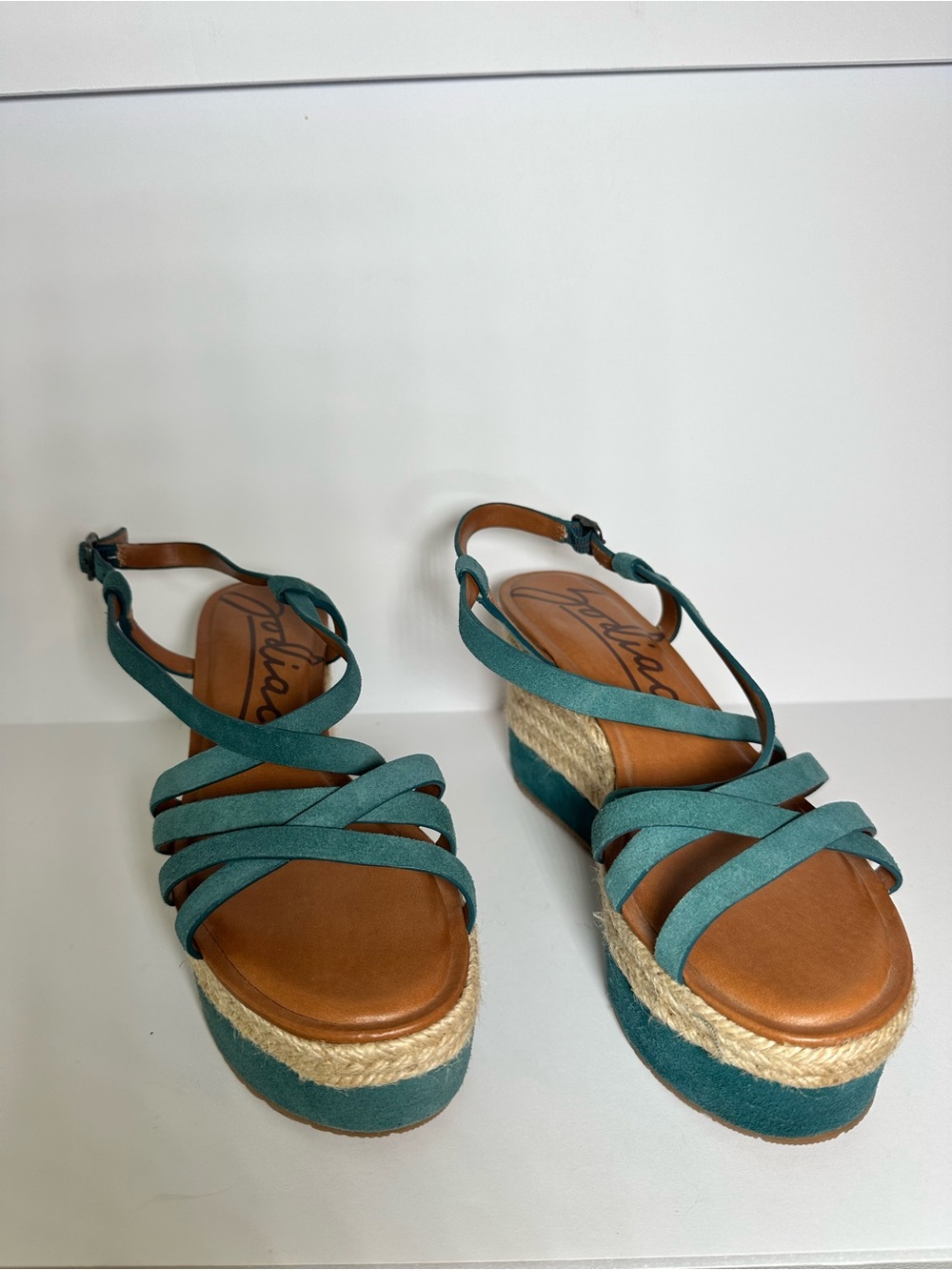Zodiac Teal Strappy Espadrille Wedge Sandals Yolanda
